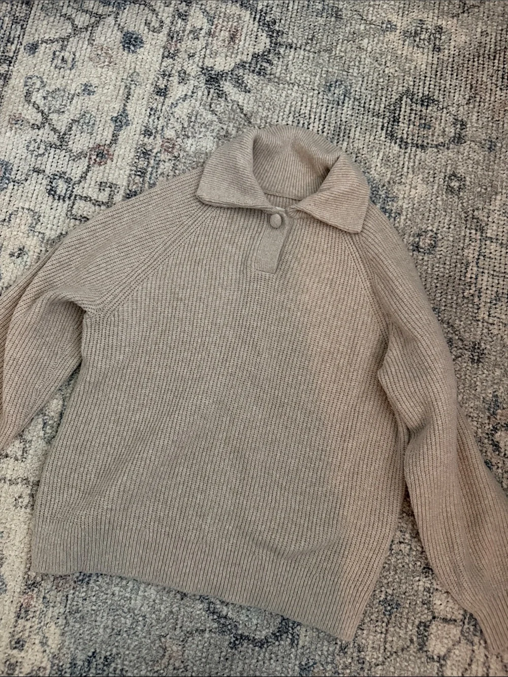 aerie Ribbed Quarter-Button Pullover Sweater - Beige